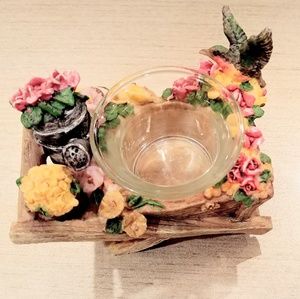 Wooden Flower Basket Candle Holder